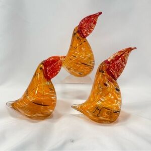 Set of 3 South American Toucans Birds Glass Hand Painted Orange, Black & Red